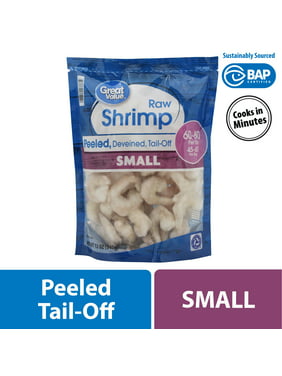 Great Value Frozen Raw Small Peeled & Deveined, Tail-off Shrimp, 12 oz (60-80 Count per lb)