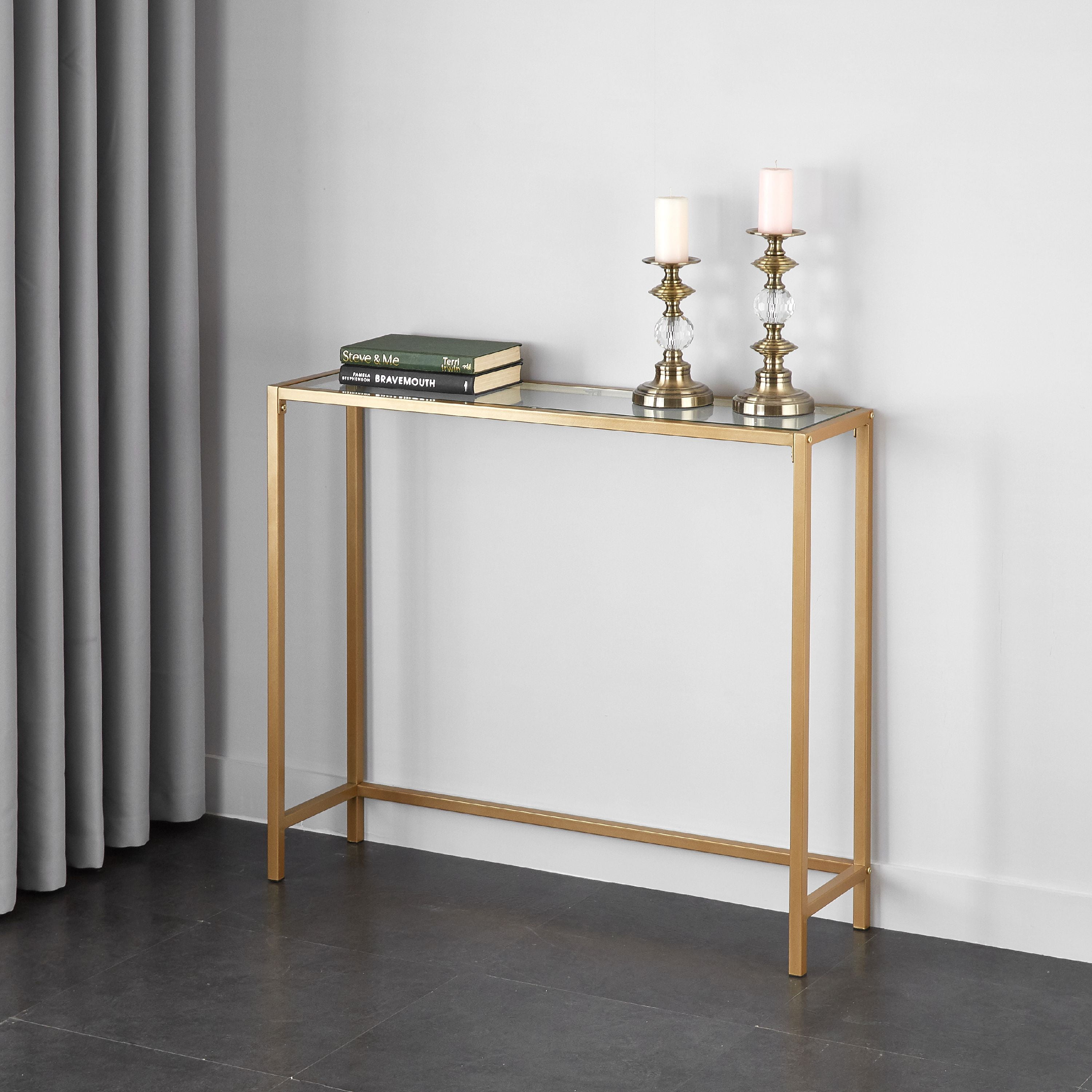 Mainstays Contemporary Tempered Glass and Metal Console Table, Gold