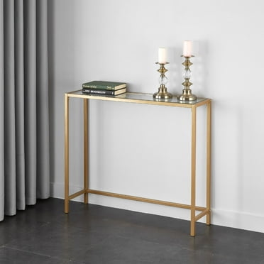 Mainstays Contemporary Tempered Glass and Metal Console Table, Gold Finish