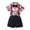 12#Red, variant on Sibling Matching Floral Print Peter Pan Collar Girl Dress Kids Short Sleeve Floral Dress Matching Boy Plaid Suspender Outfit Sets