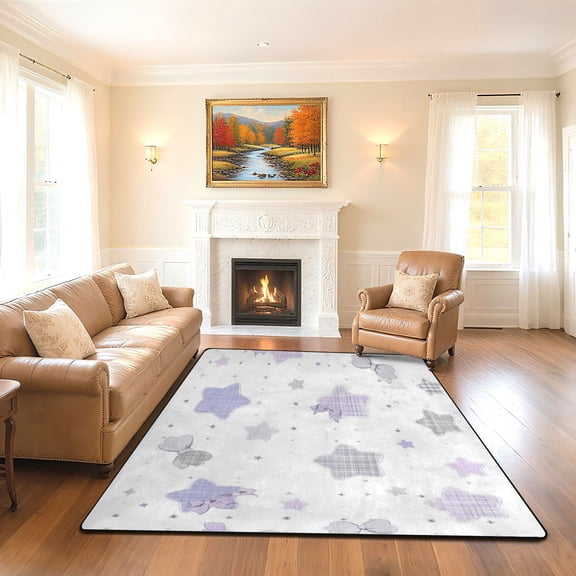 Iauyy 63x48in Washable Large Non-Slip Area Rugs,Modern Minimalist Patterns Ultra Soft Washable for Floor Mats for House Living Room Dining Room Office,Light Purple Fabric