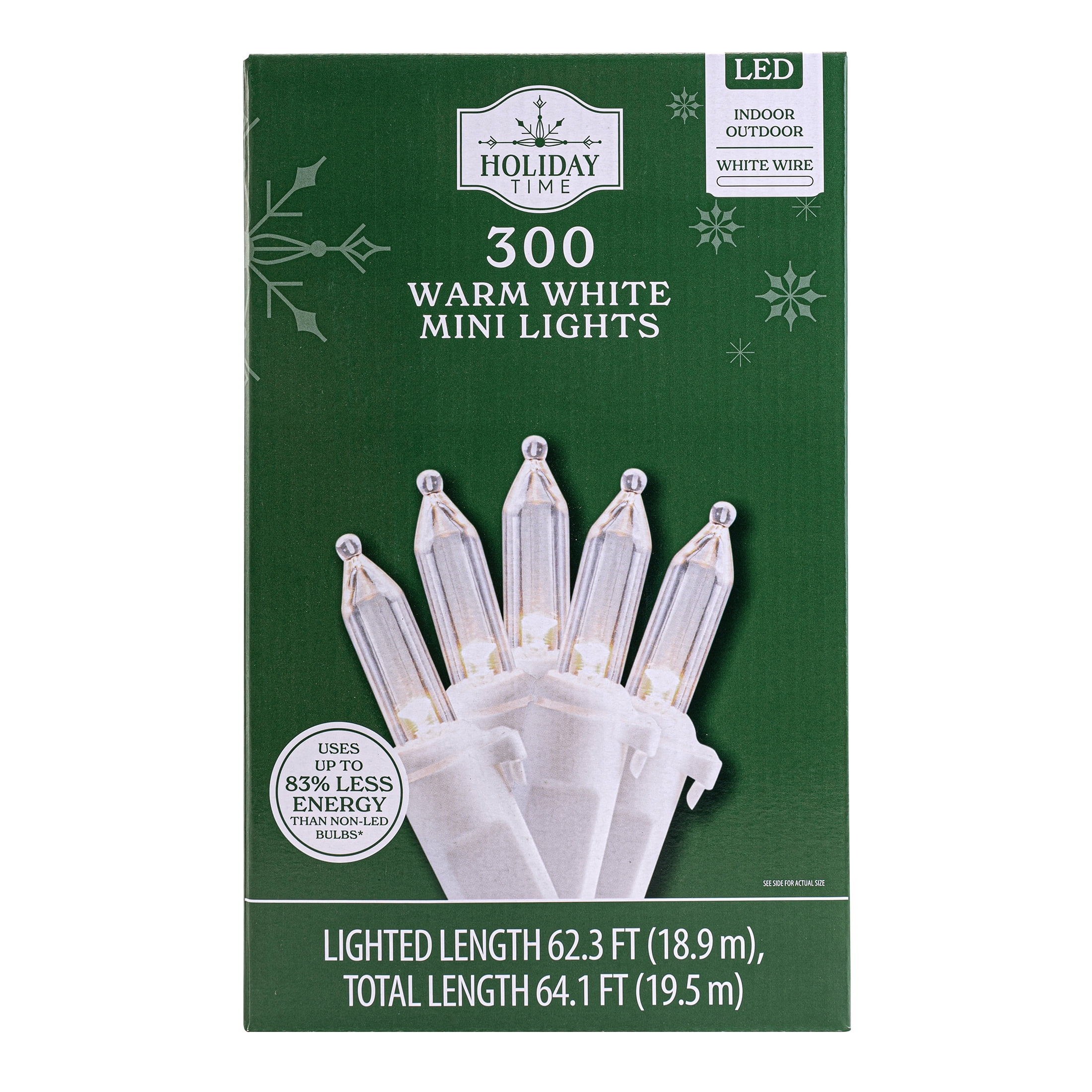 Indoor/Outdoor 300-Count LED Mini Christmas String Lights, Warm White, 62.3', by Holiday Time