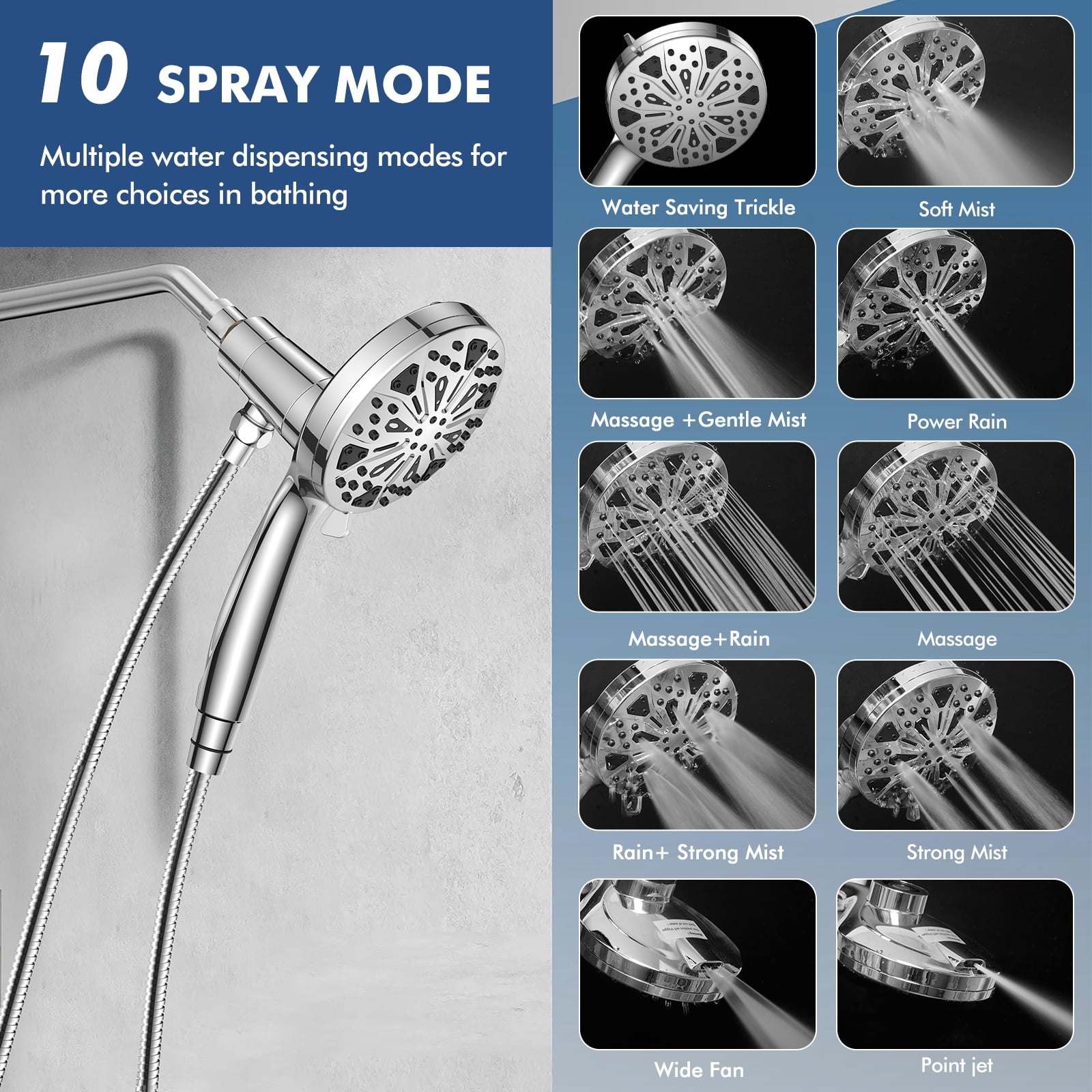 DukLik Magnetic Filtered Shower Head with Handheld 10 Spray Modes Detachable High Pressure Shower Head with 59 inch Hose(Model: 16992)