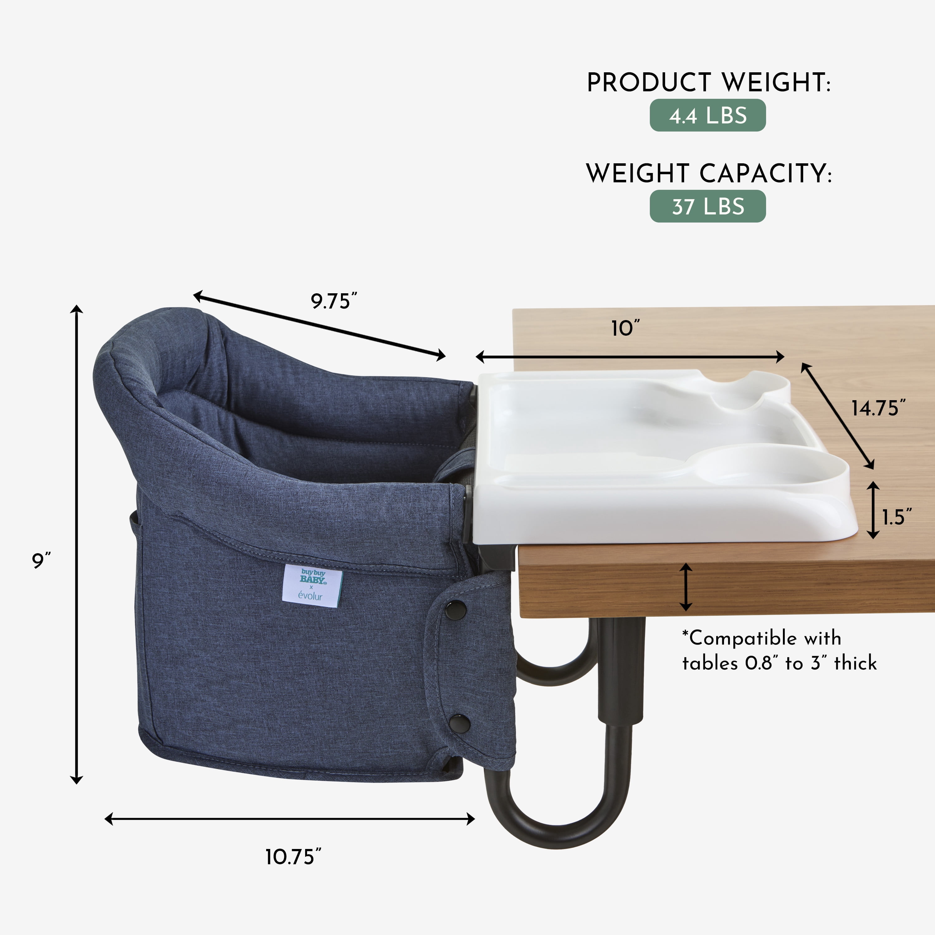Evolur Clamp On Comfort Table Chair, Navy