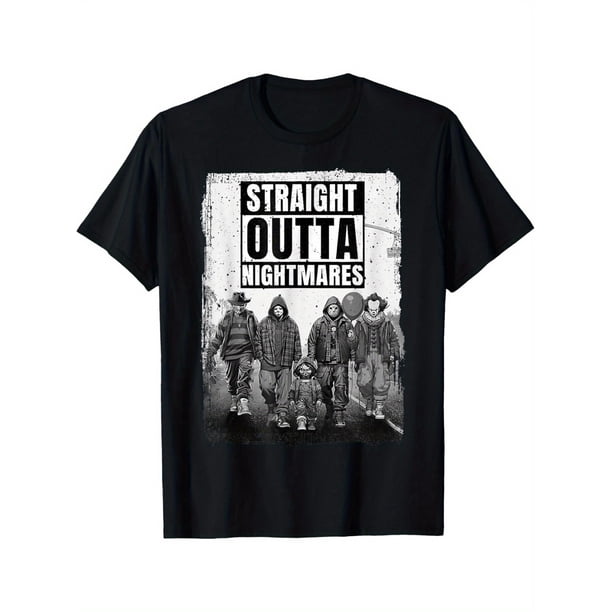 Camiseta de algodón de Halloween para hombre - Gráfico vintage de terror "Straight Outta Nightmares", cuello redondo para un estilo informal, ideal para practicar deporte.