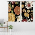 thumbnail image 3 of Boho Floral Small Kitchen Curtains Black Bohemian Flower Window Treatment Mid Century Modern Abstract Leaves Short Window Curtains for Bathroom Dining Room Tier Treatment Drapes 27.5x39 inch, 3 of 6