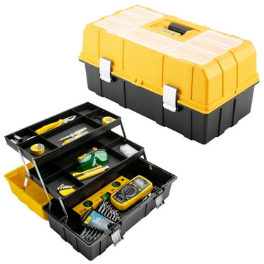 Deli 21-Inch Plastic Tool Box,3-Tiers Multi-Function Storage Portable Toolbox Organizer, Black/Orange