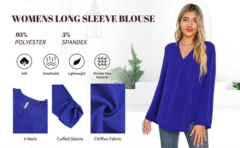  Luvamia Womens V Neck Tops 3/4 Bell Sleeve Blouses Dress  Shirts For Women Plus Size Blouses For Women Flattering Tops To Hide Tummy  French Blue Size XX-Large Fits Size 20 /