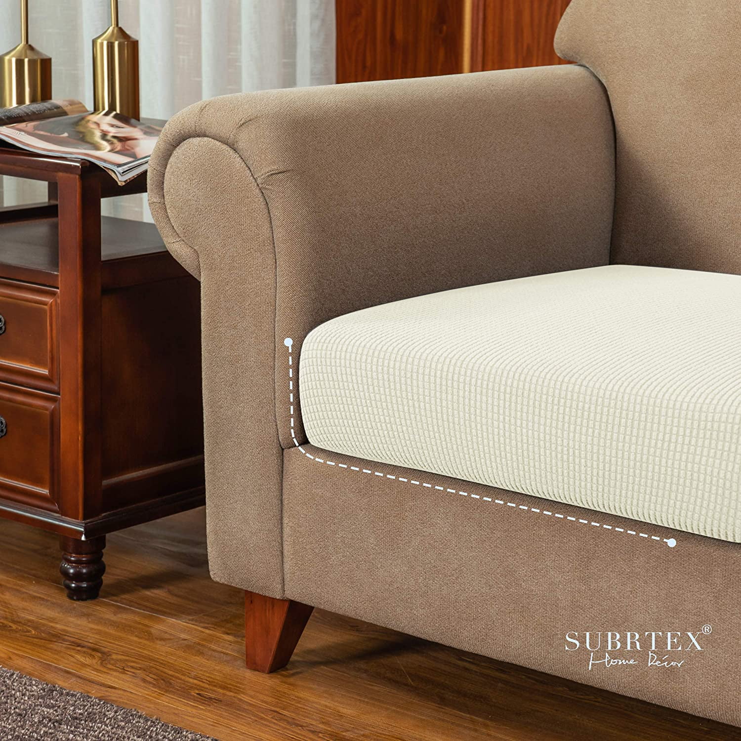 Stretch Sofa Seat Cushion Cover Couch Covers Furniture Protector (Loveseat, Ivory)