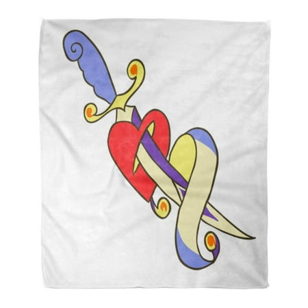 Classic Slipcovers Pillow - KDAGR Throw Blanket 50x60 Inches Authentic Traditional Tattoo with Knife on White Badge Black Cartoon Classic Daily Warm Flannel Soft Blanket for Couch Sofa Bed