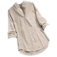 thumbnail image 4 of TODOZO Button Down Shirts for Women Tunic Tops Loose Fit Shirts Solid Basic Tops Womens Summer Tops Women's Plaid Lapel Long Sleeve Vintage Shirt Top Khaki M, 4 of 4