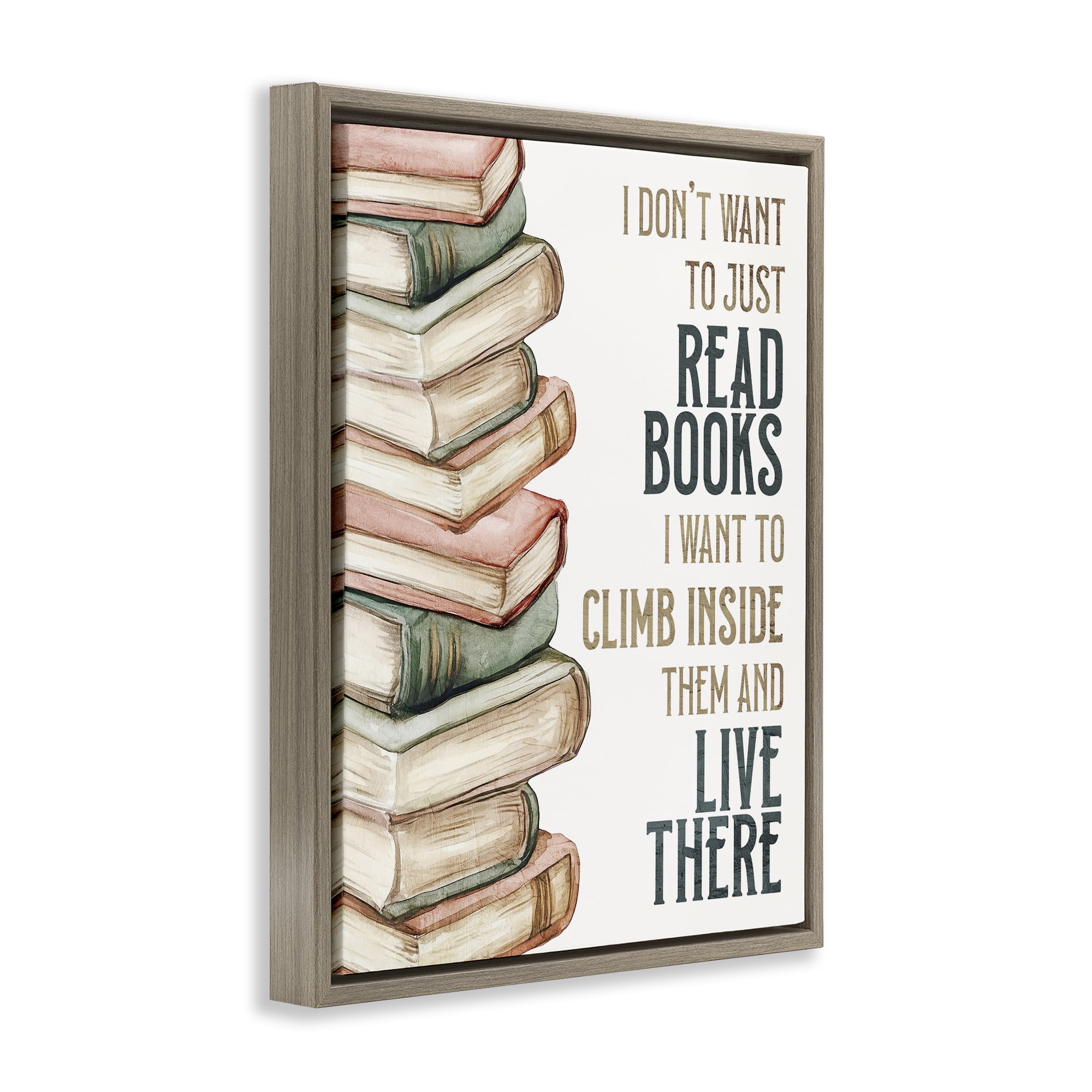 Stupell Industries Climb Inside Books & Live There Brown Framed Floater Canvas Wall Art, design by Kim Allen