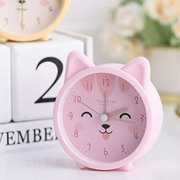 JM Reloj despertador con forma de gato y Animal para ninos silencioso sin garrapatas de silicona con luz nocturna de viaje gatito sonriente rosa JM Walmart en linea