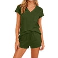 thumbnail image 2 of Avrnliq Womens Comfortable V-Neck Short Sleeve Two-Piece Romper Set, Army Green, Drawstring Waist, Soft Stretch Fabric with Front Pocket (S-XXL),Size L, 2 of 7