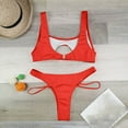 thumbnail image 4 of HAPIMO Women's 2Pc Bikini Sets Cutout Soild Color Sleeveless Summer Beach High Cut Lacing Tropical Hawaii Swimsuit Trendy Bikini Red XL, 4 of 8