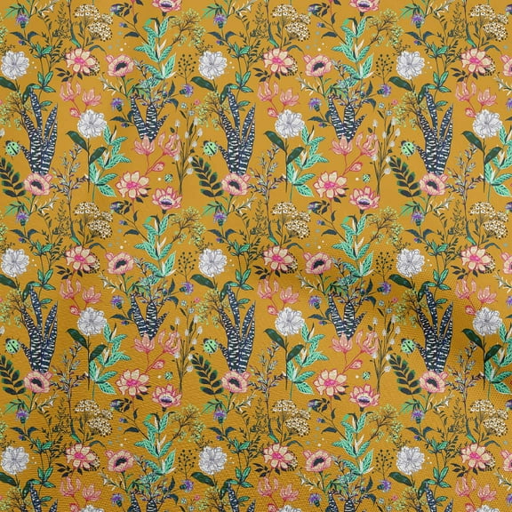 oneOone Viscose Jersey Mustard Yellow Fabric Florals Diy Clothing Quilting Fabric Print Fabric By Yard 60 Inch Wide-K0