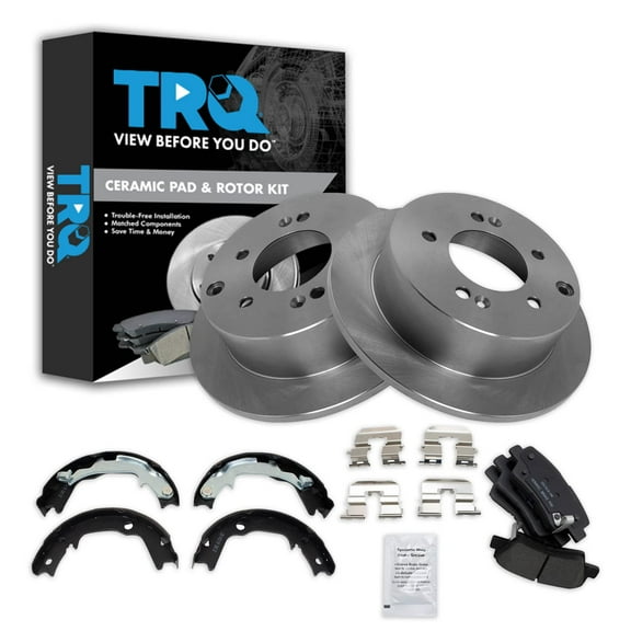 TRQ Rear Brake Pad & Rotor Kit Brake Pads Brake Rotor Parking Brake Shoe Set Ceramic Fits Select 2010-2013 Kia Soul