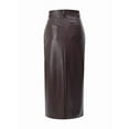 thumbnail image 4 of Women'S High Waist Front Slit Pure Color Simple Style Leather Pencil Skirt Bodycon Midaxi Dark Brown M, 4 of 8
