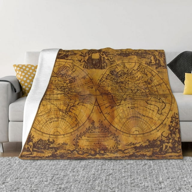 Fotbe Vintage Map Manta de Franela con Estampado, Manta Ultrasuave para Cama, Sofá, Auto, Hipoalergénica y Antibolitas-60"x50"