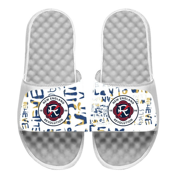 Men's ISlide White New England Revolution Kick Cancer Slide Sandals