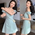 thumbnail image 3 of POINTERTECK Décolleté Carré Taille Simple Xaxian Mince Manches Bubble Slim Dress, 3 of 10