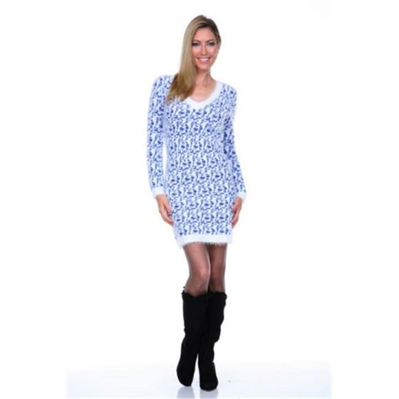 White Mark Universal 896-Blue-M Angora Sweater Dresss - Blue - Medium