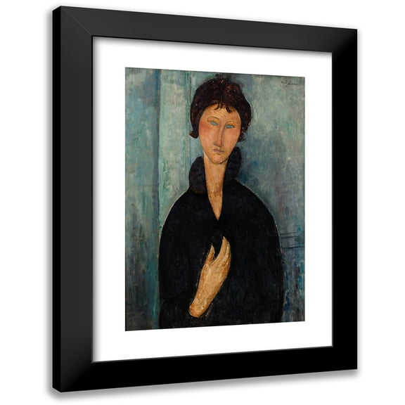 Amedeo Modigliani 11x14 Black Modern Framed Museum Art Print Titled - Woman with Blue Eyes (1918)