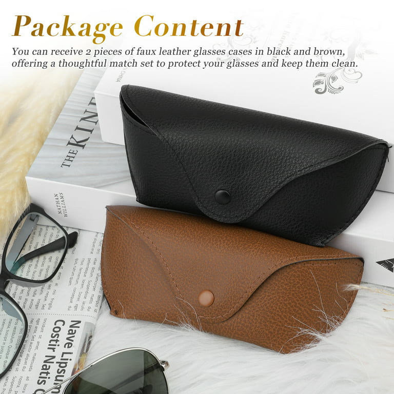 2pcs PU Leather Glasses Cases, EEEkit Portable Eyeglass Cases for Men Women, Leather Sunglasses Pouches, Eyewear Case Protector Holders, Reading
