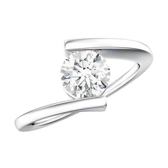 Rosec Jewels Round Diamond Solitaire Ring - Lab Diamond Bypass Engagement Ring for Women - 0.9 Ct - EF-VS Grade, 925 Sterling Silver, US 4.00