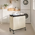 thumbnail image 7 of 100L Laundry Hamper with Wheels, 2-Section Rolling Laundry Cart, Laundry Room Cart, Dirty Clothes Basket for Hotels, Bathrooms, Dormitories, Beige, 7 of 7