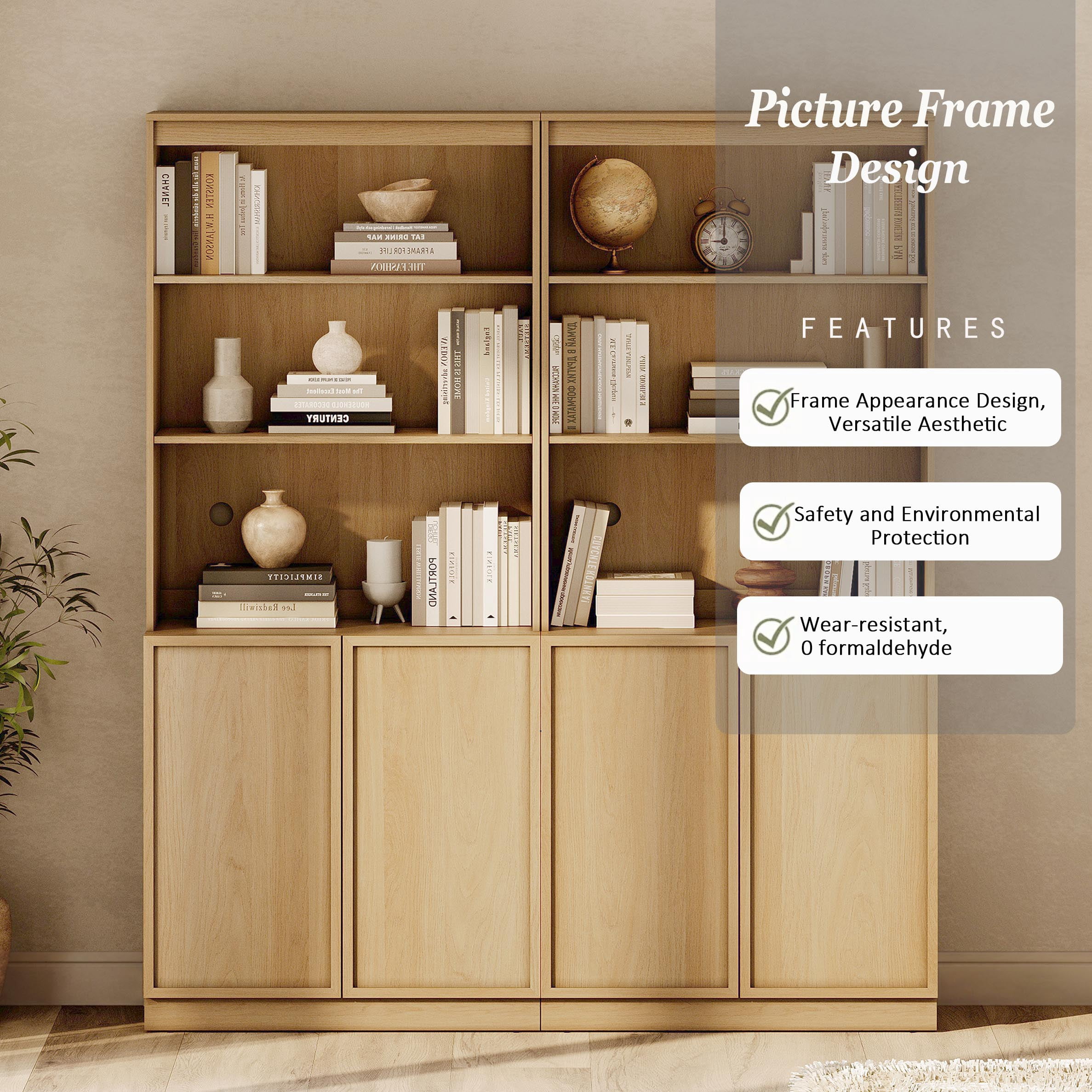 Modern Wood Sideboard Buffet with Doors & Adjustable Shelves, 72" Tall Storage Cabinet for Dining Room Kitchen,Oak