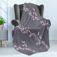 thumbnail image 4 of Floral Soft Flannel Fleece Throw Blanket, Spring Japanese Sakura Branches Full Blossom Modern Oriental Composition, Cozy Plush for Indoor and Outdoor Use, 50" x 60", Taupe Pale Pink, by Ambesonne, 4 of 5