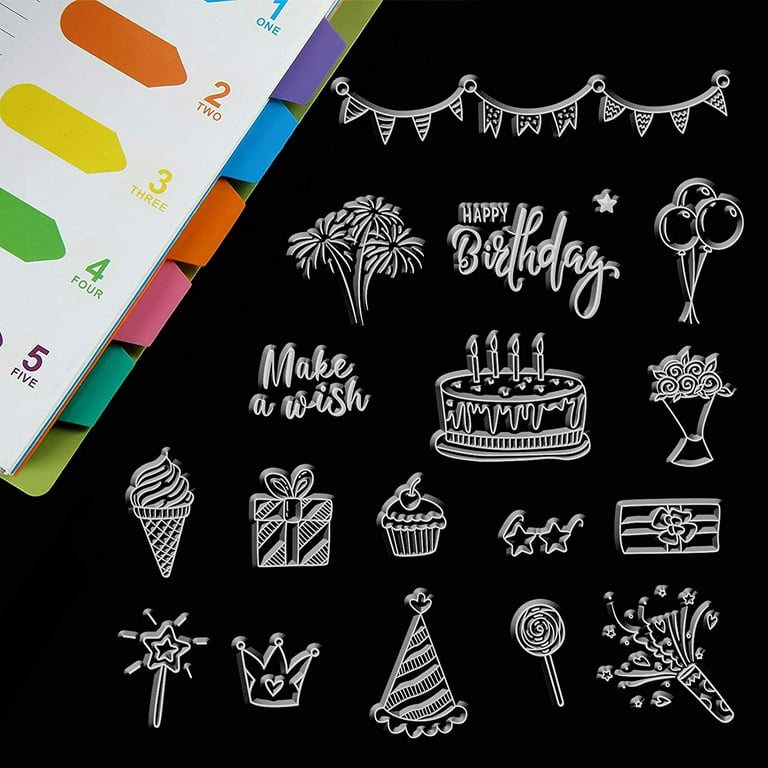 Craspire Happy Birthday Clear Stamps Silicone Stamp Cards Birthday Cake  Banner Balloon Gift Clear Stamps for Card Making Decoration and DIY