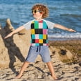 thumbnail image 3 of FORMRS Boys Rash Guard Short Sleeves Swim Shirt Quick Dry UPF 50+ Sun Protection, Sizes 3-12T, Blue Checkered Pattern, 3 of 6