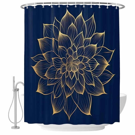 Navy Blue Yellow Spring Floral Shower Curtain Set - Extra Long 72" x 96" Washable Bathtub Curtain with 12 Hooks, Abstract Blossoms Botanical Waterproof Fabric Shower Curtains for Bathroom Décor