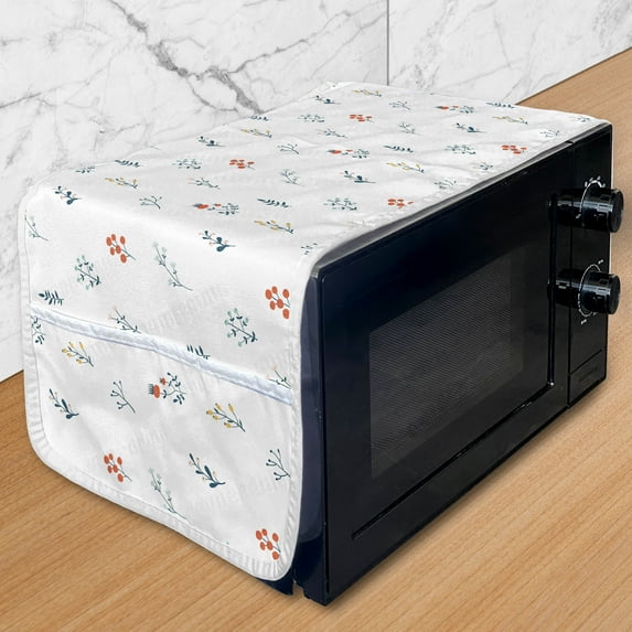 Minimalist Microwave Oven Cover, Colorful Cartoonish Illustration of Floral Pattern on a Plain Background, Water Resistant Organizer with Pockets for Kitchen, 36" x 12", Multicolor, by Ambesonne