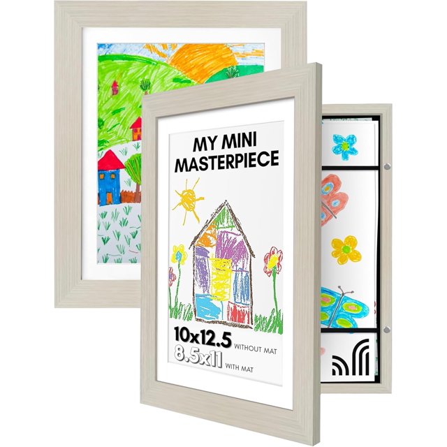 Americanflat 10x12.5 Kids Art Frame - Front Loading Picture Frame - Set of 2 - Use as 8.5x11 Frame with Mat or 10x12.5 Frame Without Mat - My Mini Masterpiece - Holds 100 Artworks - Light Wood