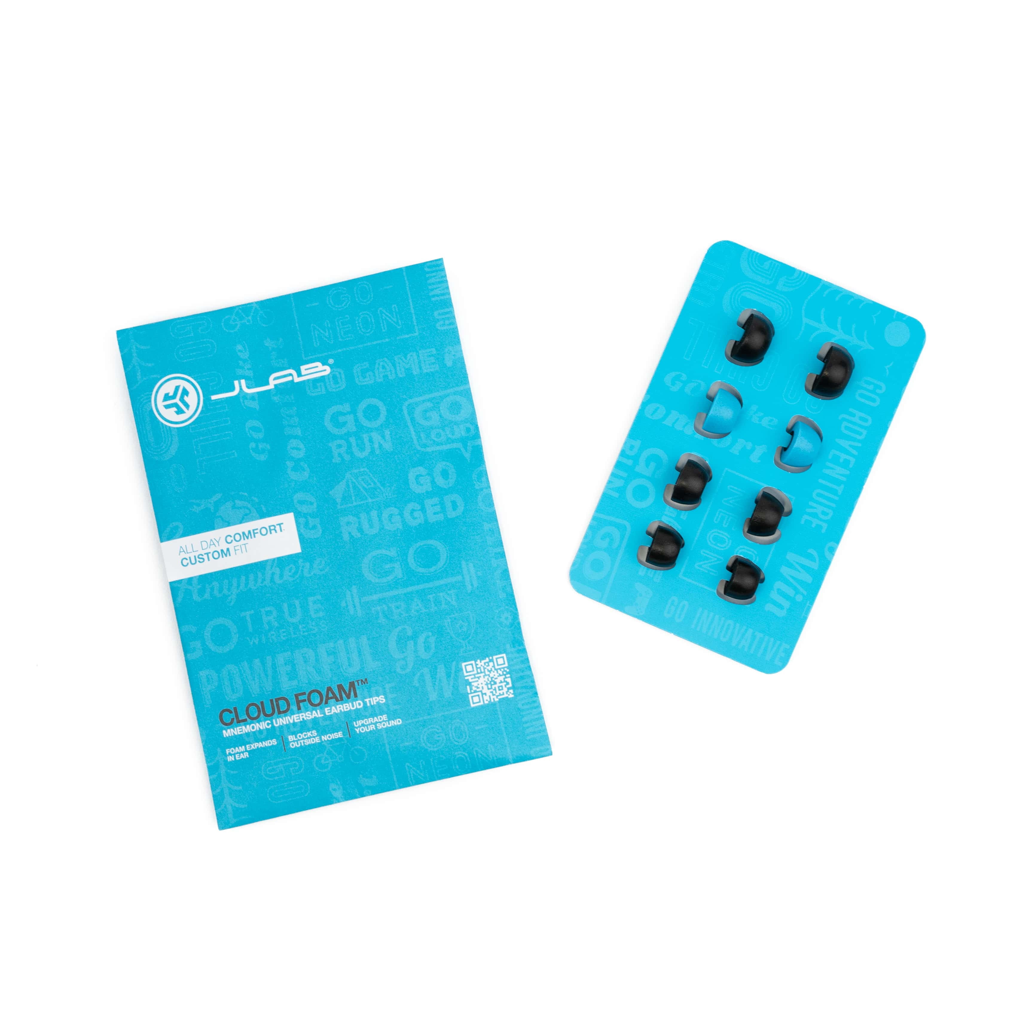 JLab Cloud Foam Mnemonic Universal Earbud Tips, Black/Blue