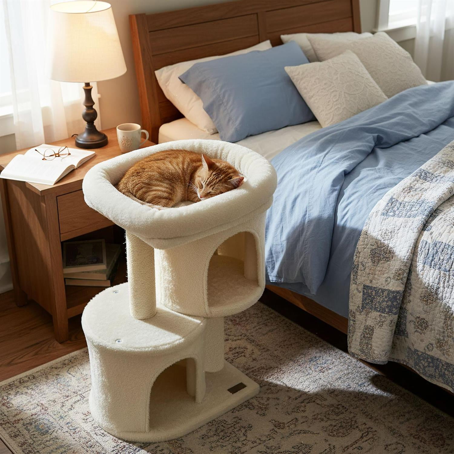 Pefilos 26" Cat Tower, Large Padded Perch & Dual Condos, Sisal Scratching Post & Anti-Toppling, Beige