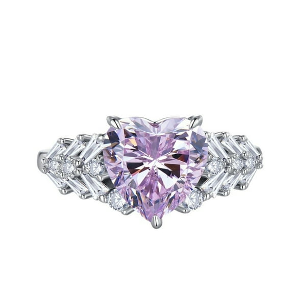 4 Carat 925 Sterling Silver Engagement Rings for Women CZ Pink Heart Ring Wedding Promise Rings for Her