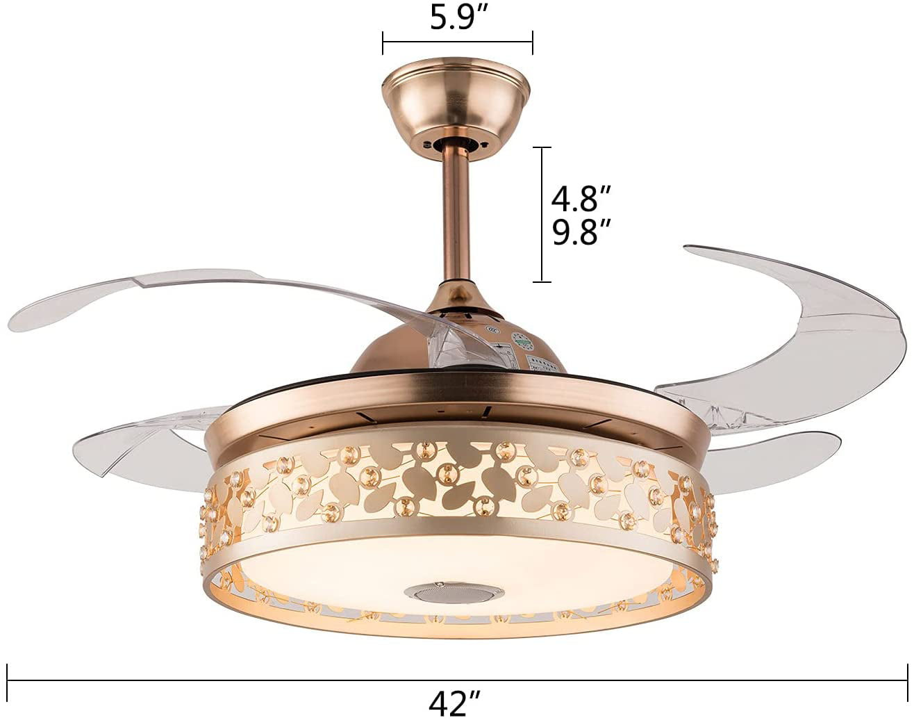 42" Invisible LED Ceiling Fan Light Remote Control Chandelier Bluetooth Speaker