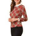 thumbnail image 4 of INSPIRE CHIC Women's  Peter Pan Collar Contrast Long Sleeve Plaid Shirt, 4 of 6