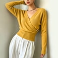 thumbnail image 5 of Womens Soft and Warm Knit Tops Solid Color Collar Waist Cinched Top Date Night Outfit, 5 of 5