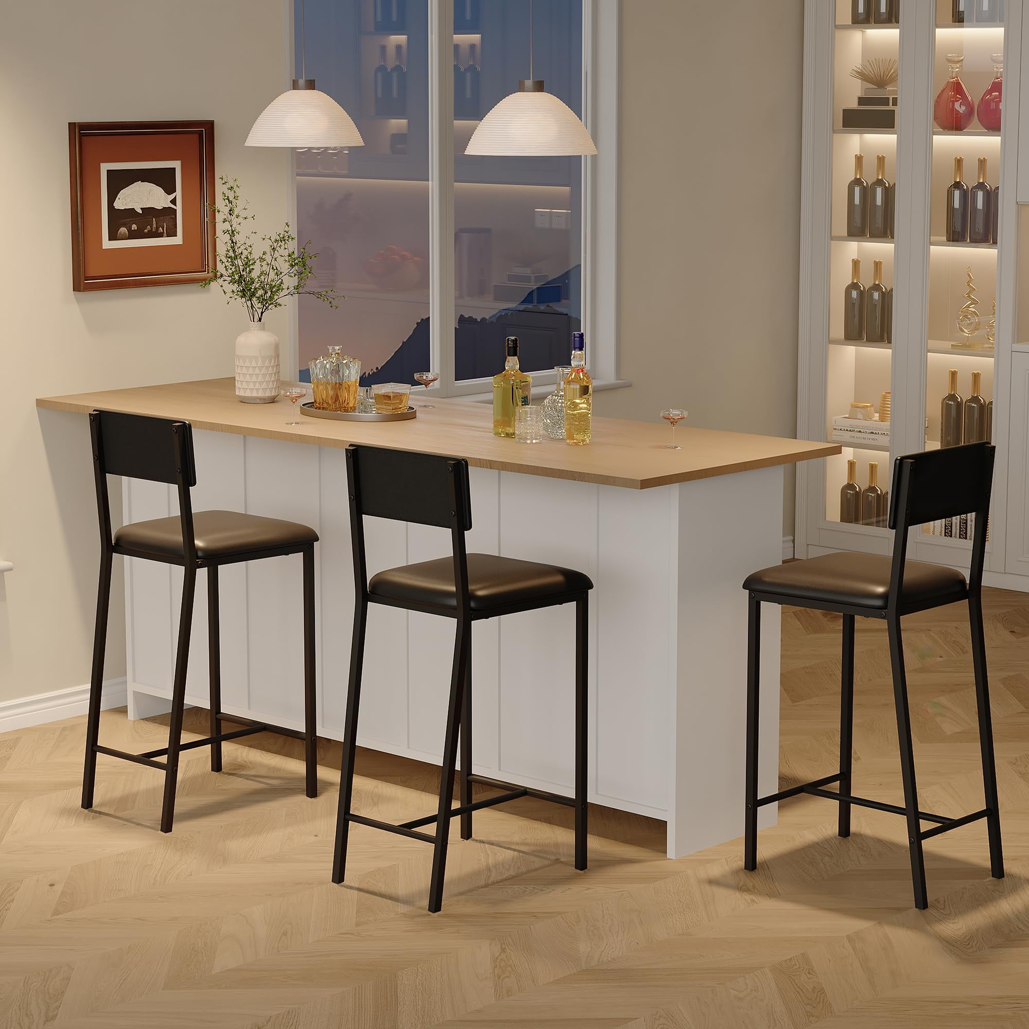 Ataucjin Dining Chairs Set of 2 Modern Upholstered Armless Dining Chairs,PU Dining Chairs Curved Backrest,Dining Room Chairs Kitchen Chairs with 26IN Metal Legs and Sturdy H-Frame for Home,Bar