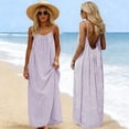 thumbnail image 2 of CFLVAEK Backless Dresses for Women Summer Casual Sleeveless Cami Lounge Dress Plus Size Striped Beach Vacation Maxi Sundress Purple XXXL, 2 of 10