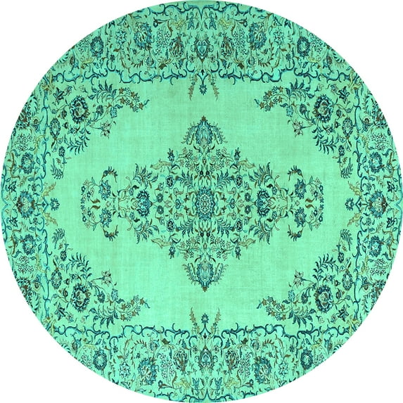 Ahgly Company Indoor Round Medallion Turquoise Blue Traditional Area Rugs, 8' Round
