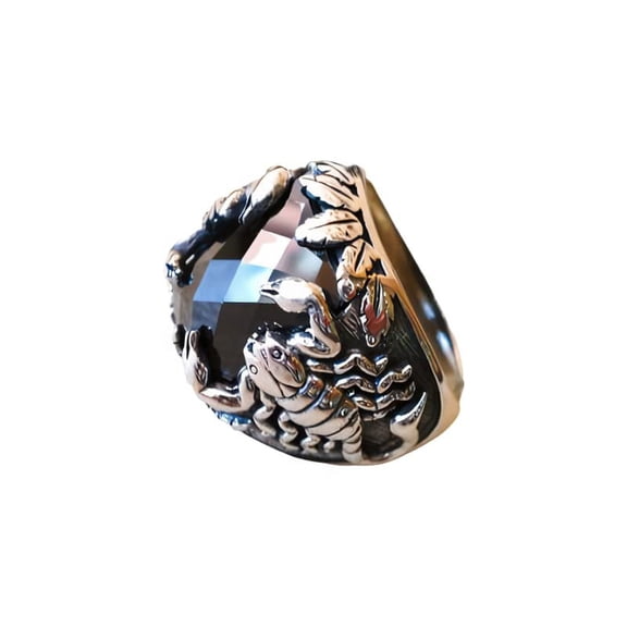 Black Onyx Mans Ring, Natural Black Onyx, December Birthstone, Scorpion, 925 Silver Ring, Birthday Gift, Heavy Mens Ring, Arabic Design, Ottoman Style Ring, Christmas, Turkey Mens Signet Ring
