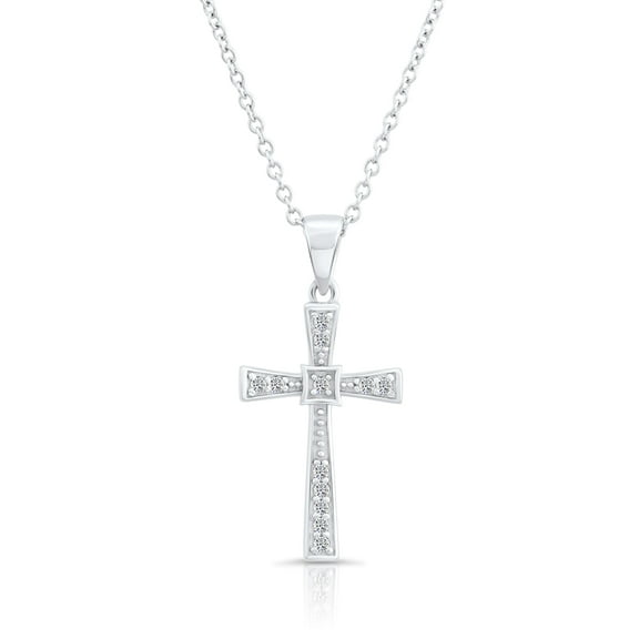 Tilo Jewelry .925 Sterling Silver Cross Pendant Necklace with Cubic Zirconia CZ Stones | 18 Inch | Women & Unisex