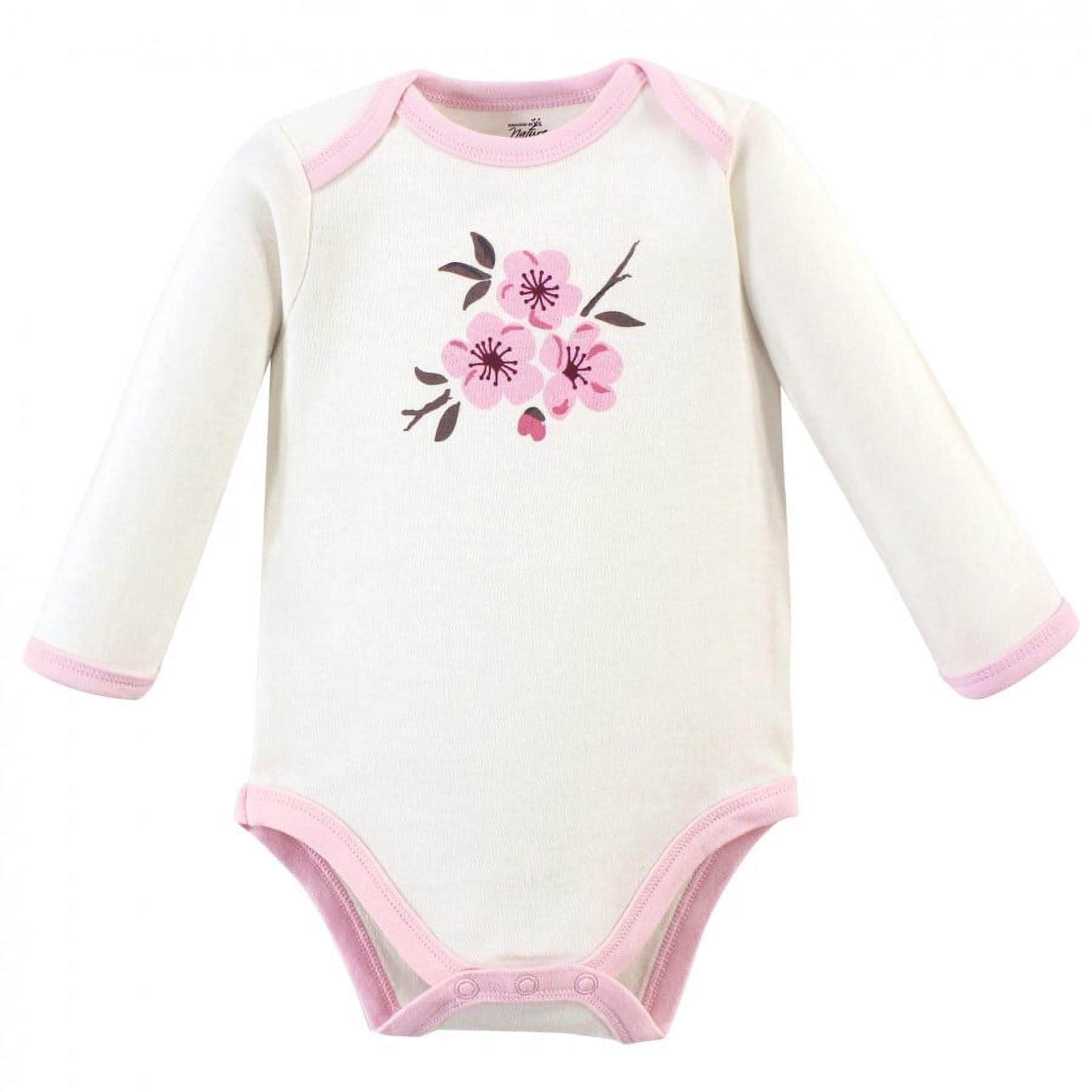 Touched by Nature Baby Girl Organic Cotton Long-Sleeve Bodysuits 5pk, Cherry Blossom, 6-9 Months