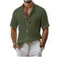 thumbnail image 3 of SROBPTY Mens T-Shirts Solid Short Sleeve Collared Button Front Linen Look Beach Casual Summer Tops for Daily Wear, 3 of 5
